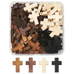 100pcs Cross Shape Wood Pendants Charms Mixed Color For Jewelry Bracelet Necklace Making Findings