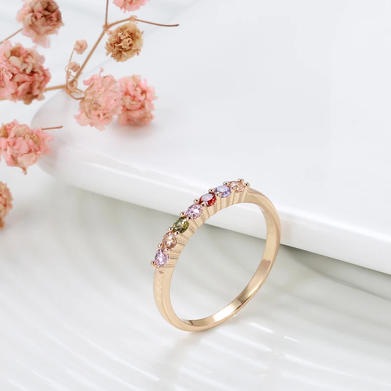 Kinel Spanish Style 585 Rose Gold  Rainbow Ring Multiple Stacking Natural Zircon Finger Ring for Women Fashion Jewelry