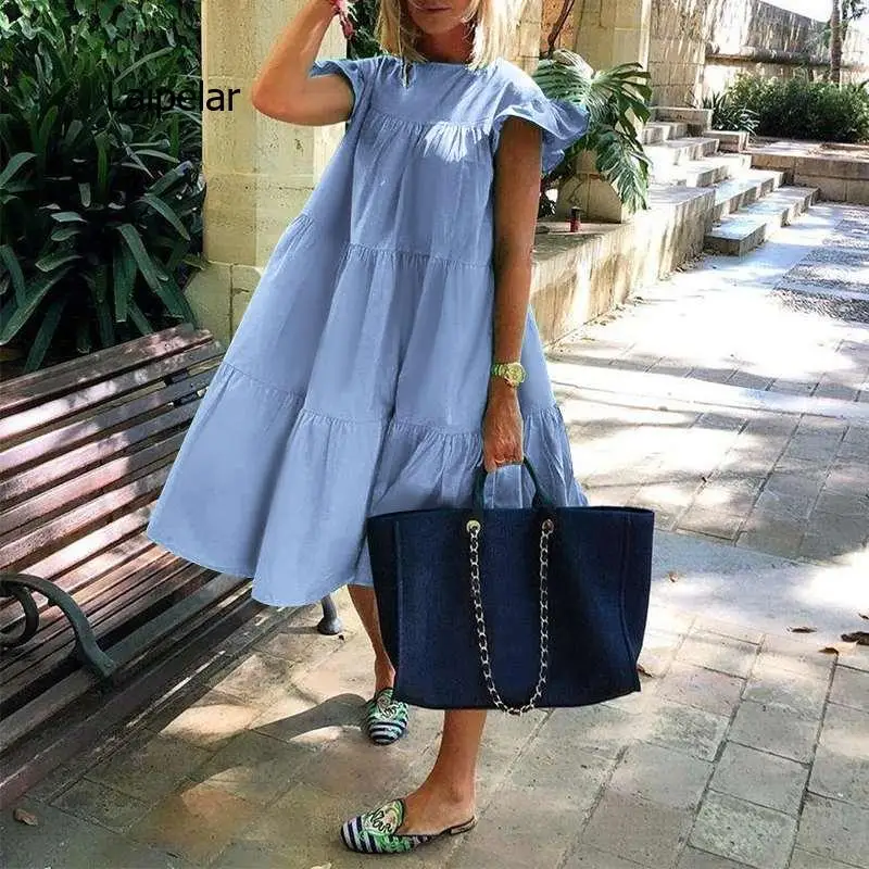 Summer Dress 2021 Women Summer Sundress Holiay Vintage Ruffled Party Dresses Casual Robe  Robe