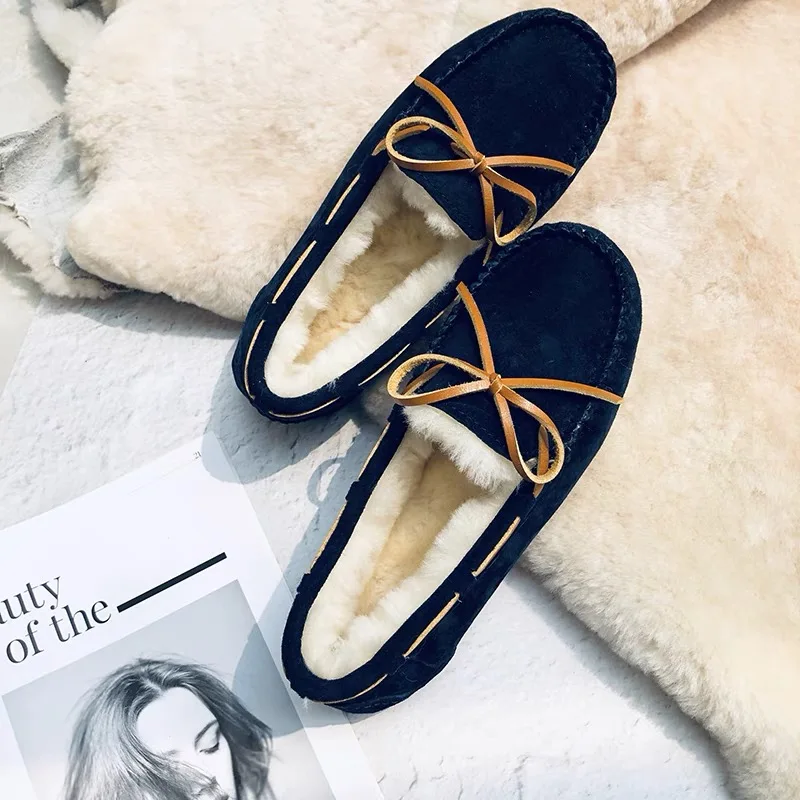 New Fashion Brand Soft Leather Women Flat Loafers High Quality 100% Genuine Leather Women Shoes Real fur Brand Casual Shoes