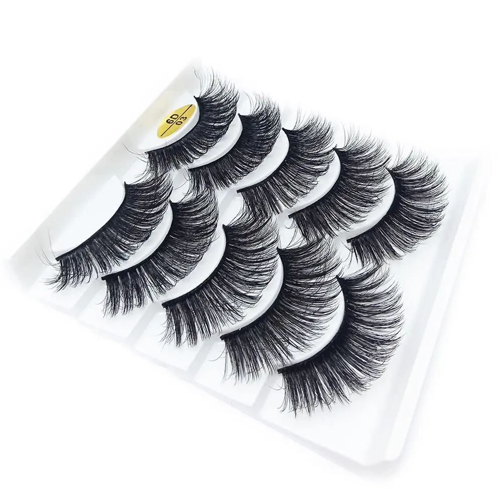 SKONHED 5 Pairs Handmade Fluffy Multilayers Wispy Flared 6D Faux Mink Hair Crisscross False Eyelashes Eye Lash Extension
