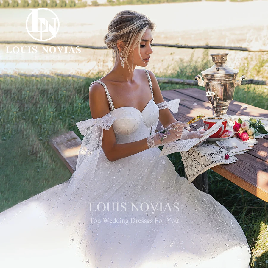 Louis novias a linha vestido de casamento sexy romântico miçangas cinta espaguete querida sem costas vestido de noiva praia vestidos de novia