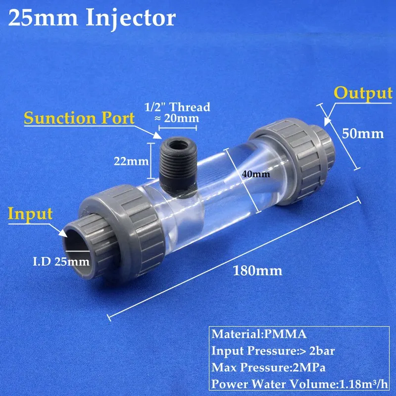 New Transparent PMMA Acrylic Water Injector Irrigation System Venturi Fertilizer Mixer Jet Devive Organic Glass Ejector