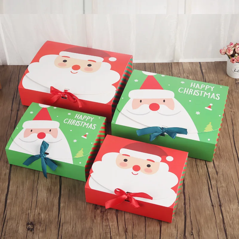 20pcs Christmas Gift Box Sweets Packaging Cookie Paper Boxes With Bow Santa Claus Decoration Wrapping Candy Box For Kids Party P