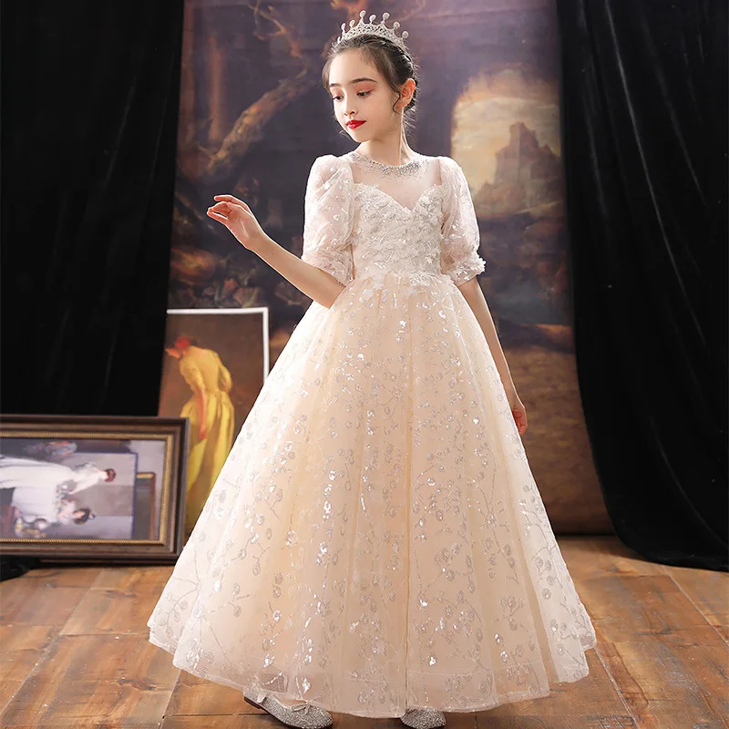 Girl Wedding Evening Party Dresses Kids Formal Dress for Girls Princess Pageant Sequins Long Gown Children Boutique Clothing