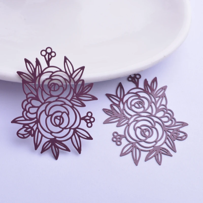 30 Stück AB6267 31*39,6mm Filigrane Rosen-Anhänger DIY Ohrring Anhänger Hängender Schmuck Dekoration – Detail 7