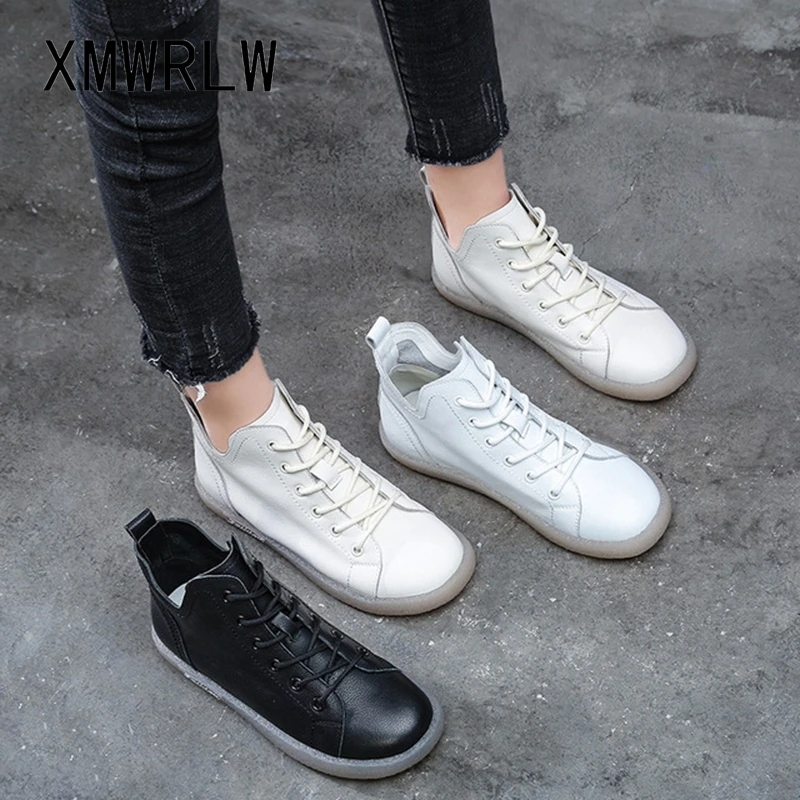 XMWRLW Women Flat Boots 2020 Autumn Winter Genuine Leather Ankle Boots For Women Autumn Shoes Casual Ladies Boot Plus Size 42