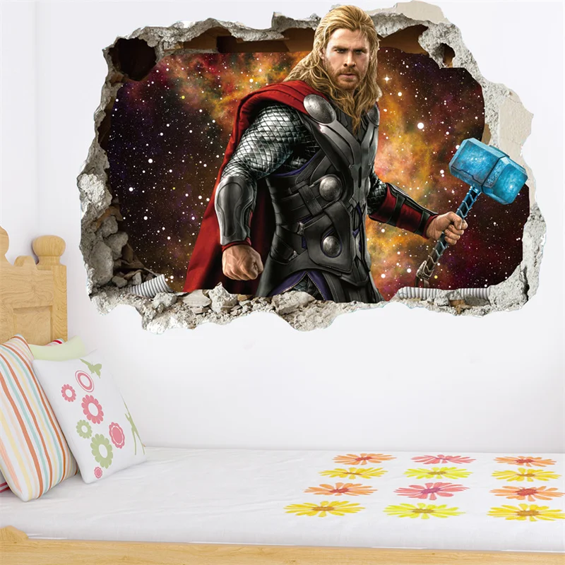 3D Marvel Thor  Wall Stickers Kids Rooms Thor's Hammer Toilet Decor The Avengers Wall Decals Art PVC Mural Posters