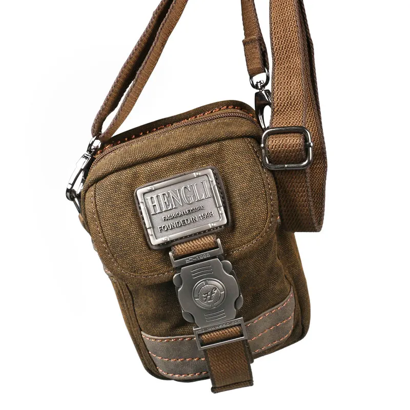 Vintage Canvas Shoulder Small Bag Multi-Functional Pockets Leisure Travel Retro Crossbody Phone Bags