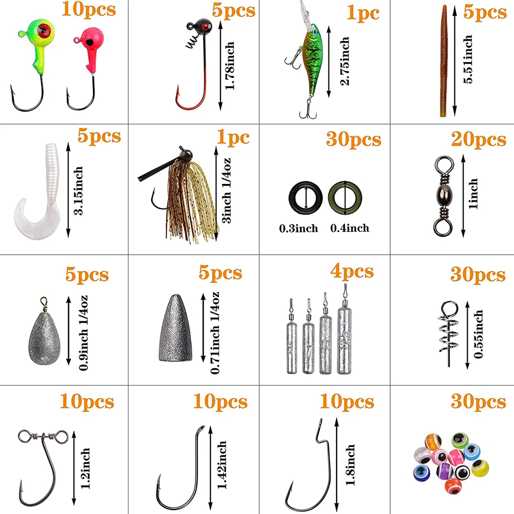 181Pcs Bass Fishing Lure Tackle box Lead head jig Hooks Drop shot Weights Soft Worms baits Carolina Texas Rig Kit