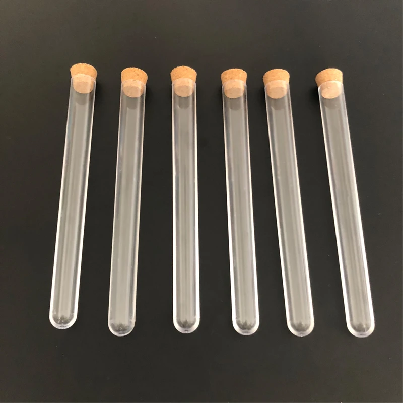 50Pcs/pack 15x150mm Lab Clear Plastic Test Tubes With Corks Stoppers Caps Wedding Favor Gift Tube Laboratory School Experiment