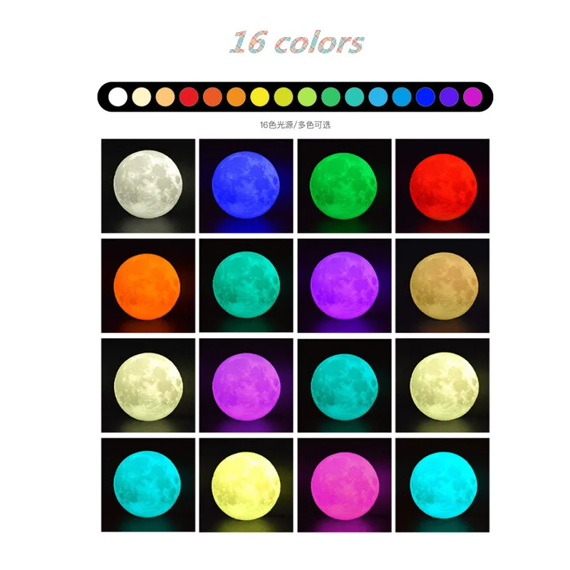 Impression 3D LED en forme de lune colorée, avec télécommande, capteur tactile, en PVC, USB, pour la Protection des yeux, cadeau créatif