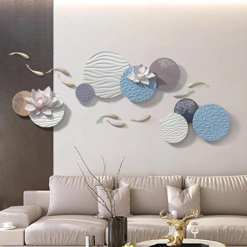 

Modern Lotus Fish Round Plate Resin Wall Sticker Home Livingroom Wall Mural Decoration Cinema Hotel Store Wall Hanging Crafts