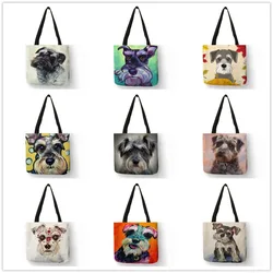 Dropship Schnauzer Dog Painting Handbags For Women Lady Korean Shoulder Bag Casual Shopping Shopper  Bags Large Capacity