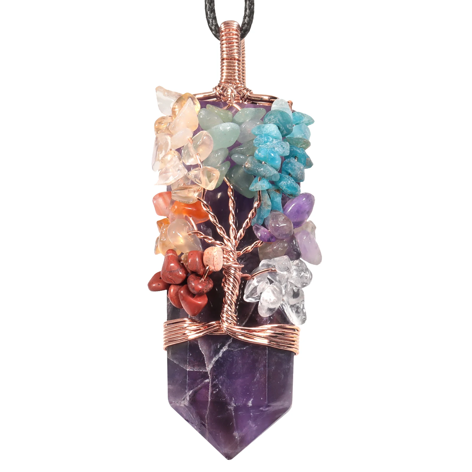 

TUMBEELLUWA 7 Chakra Life Tree Pendant Wire Wrapped 6-faceted Crystal Stone Point Pedants For Jewelry Making DIY Accessories