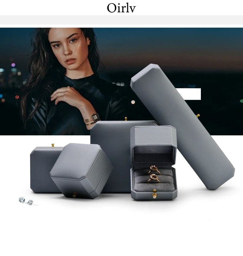 Oirlv Premium Leather Double Ring Couple Box for Wedding Ceremony Engagement Pendant Earrings Necklace Holder Jewelry Gift Box