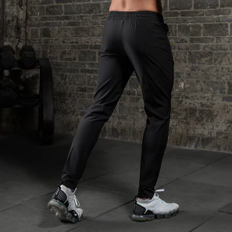 Running Gym Trousers Summer Men Silk Breathable Workout Sports Pocket Training Sweatpants Causal Drawstring Thin Joggers Pants