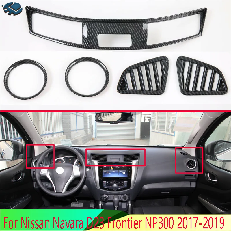 For Nissan Navara D23 Frontier NP300 2017-2021 Carbon Fiber Style Air Vent Outlet Cover Dashboard Trim Bezel Frame Molding