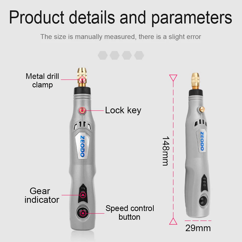 Mini Electric Grinder DIY Tool Drill Hole USB Rechargeable 3.7V DC Variable Speed Rotary Tool for Wood Carving Stone Carving