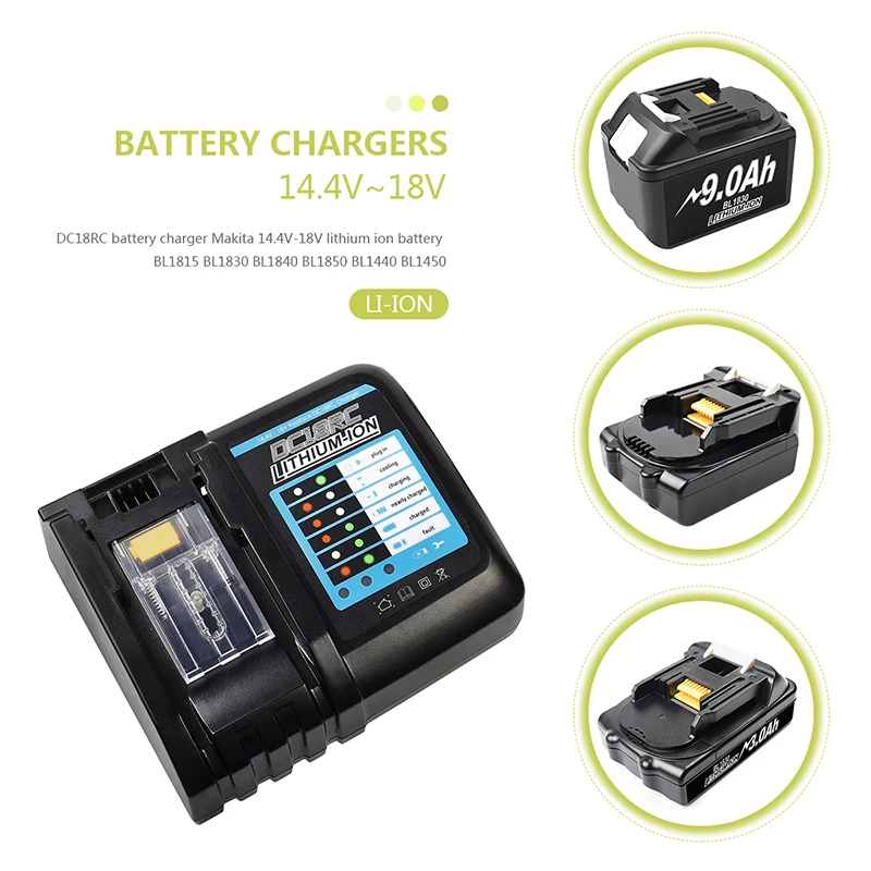 Bonacell DC18RC 18V Battery Charger for Makita 14.4V-18V Lithium Battery BL1830 BL1840 BL1850 BL1860 BL1815 BL1430 BL1450 BL1440