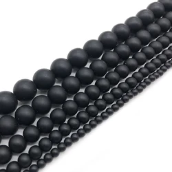 Matte Dull Polished Black Agates Onyx Beads Natural Stone Loose Beads for Jewelry Making DIY Glass Bracelet 4 6 8 10 12mm