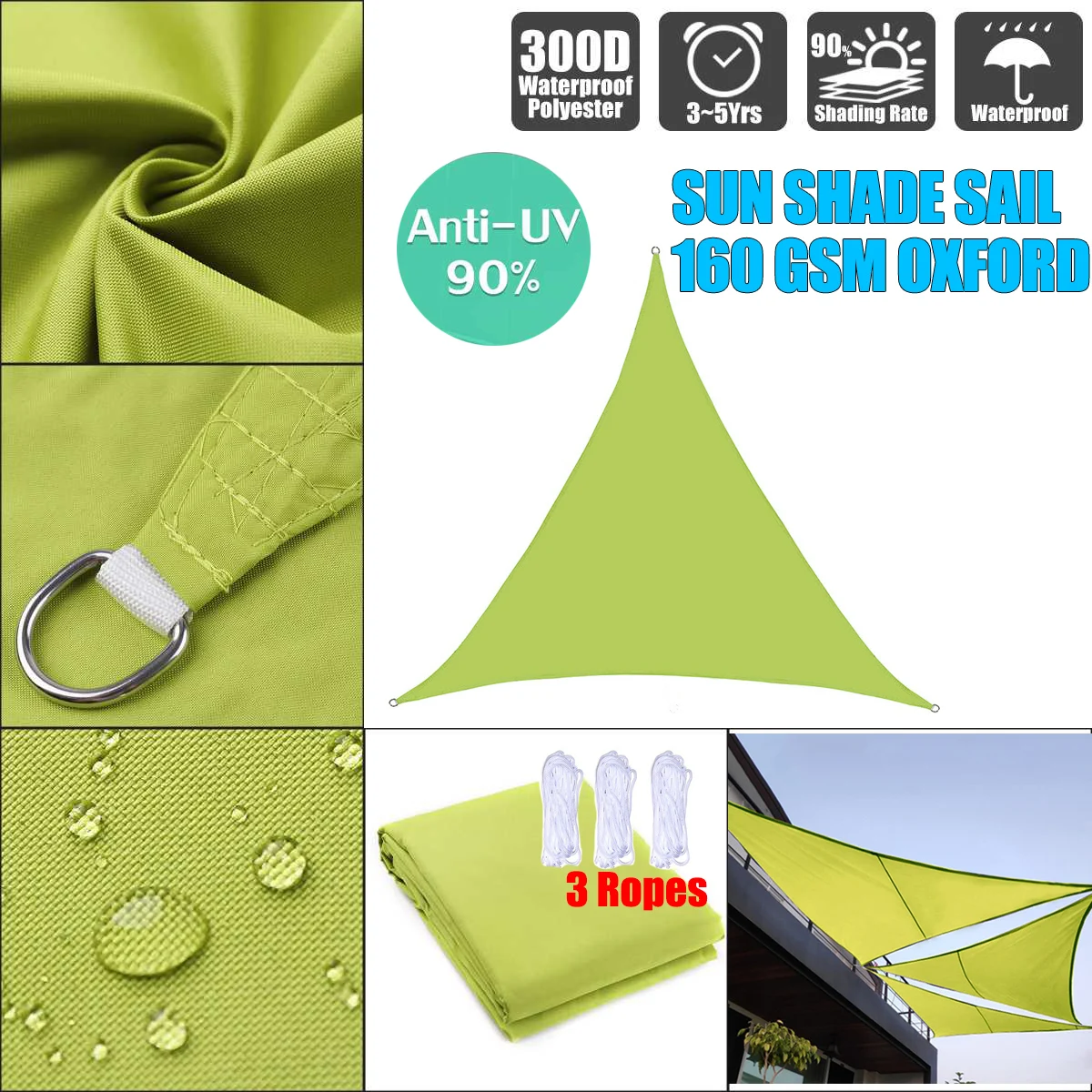 

Green Regular triangle Sunshade outdoor Sun Shelter Waterproof awnings Protection Outdoor Canopy Garden Patio Pool Shade Sail