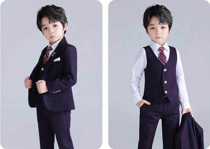 Boys Wedding Suit Kids Formal Jacket Vest Pants Bowtie Tuxedo Photography Set School Children Speech Host Performance Prom Dress