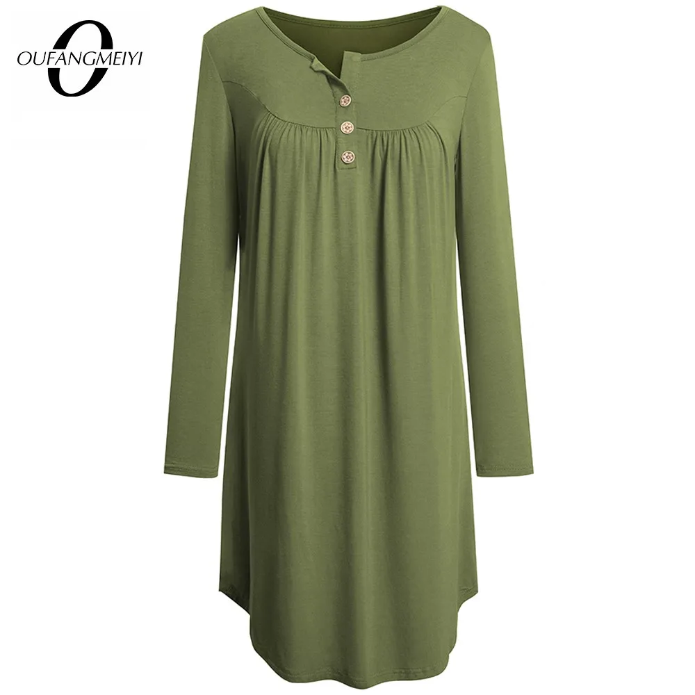 

Spring Women Classy Solid Color with Buttons Casual Holiday Loose Straight Dress 1EA172