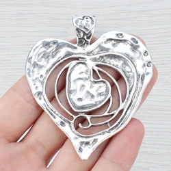 2 x Tibetan Silver Large Open Hammered Heart Charms Pendants for DIY Necklace Jewelry Making Findings Accessories 73x62mm