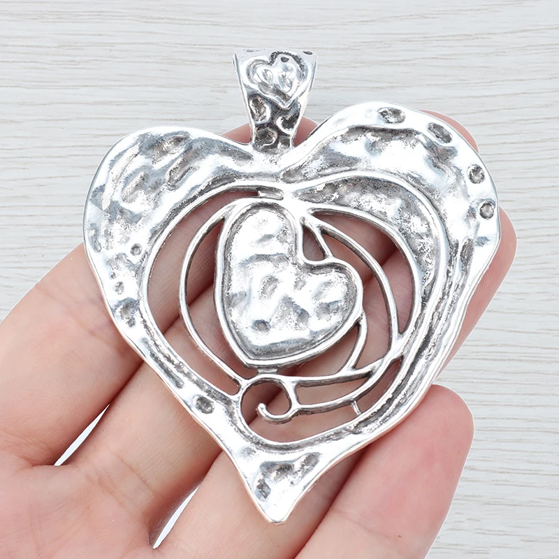 2 x tybetańskie srebrne wisiorki z odkrytymi młotkami do komponenty do wyrobu biżuterii naszyjnik DIY akcesoria 73x62mm
