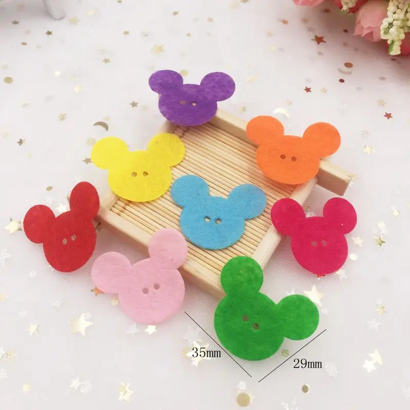 50Pcs Colorful  Felt Fabric Mouse Head Sewing Patches 2 Hole Applique Christmas Decorations DIY Craft Supplies OE233