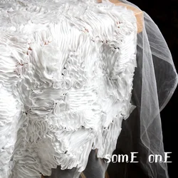 Embroidered Gauze Fabric Jacquard White Petals DIY Patchwork Decor Lace Fluffy Skirt Gown Dress Clothes Designer Fabric