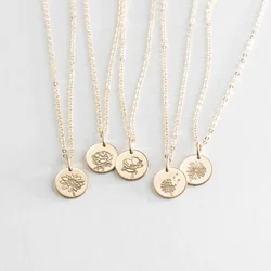 Danity Birth Flowers Necklace Flora Collection Poppy Pendant Necklace Women Jewelry Gift for Bridesmaid Women 15mm,18inch