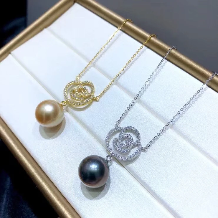

Rose Flower Shape 925 Sterling Silver Necklace Mountings Findings Jewelry Parts Fittings Accessories for Pearls Beads Stones