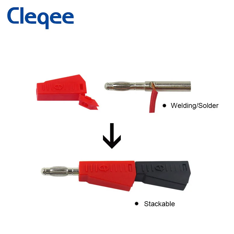 Cleqee p3002 10 pces 4mm banana plug empilhável niquelado conector teste ponta de prova ligação post para alto-falante 5 cores