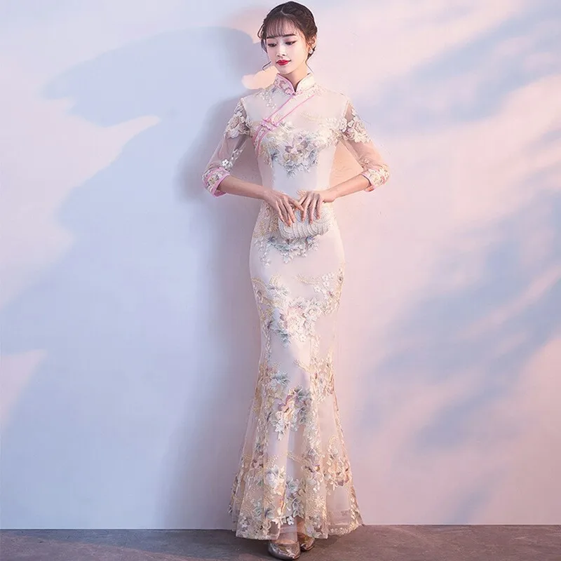 

Oversize 3XL 4XL Wedding Party Cheongsam Oriental Evening Dress Chinese Traditional Women Elegant Qipao Long Gown Retro Vestido