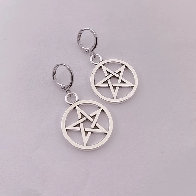 Pentagram Leverback Earrings, Wiccan Leverback Earrings, Goth Earrings, Witch Earrings, Witch Jewelry, Pentacle Earrings