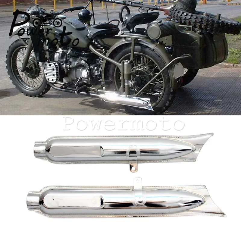 Chrome Black Fishtail Exhaust Muffler Pipe Ural Side Car Silencer For BMW M72 K750 R75 R61 R71 R12 Cafe Racer