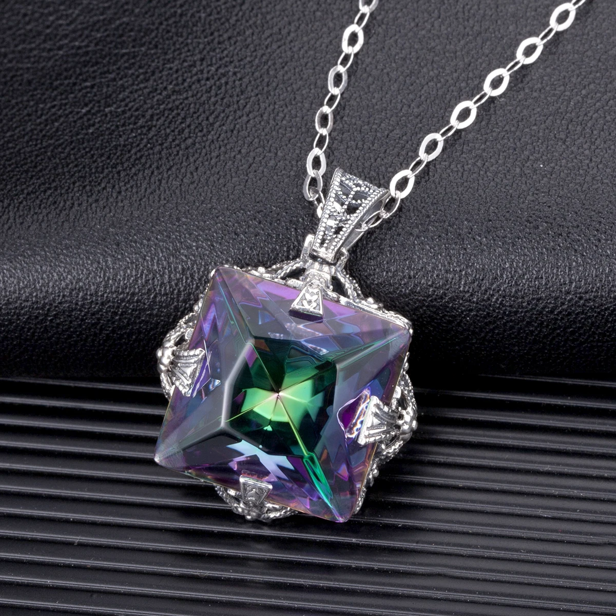 Szjinao June Birthstone Silver 925 Jewelry Necklaces & Pendants Rainbow Topaz Handmade Pendant for Best Friend New Zealand