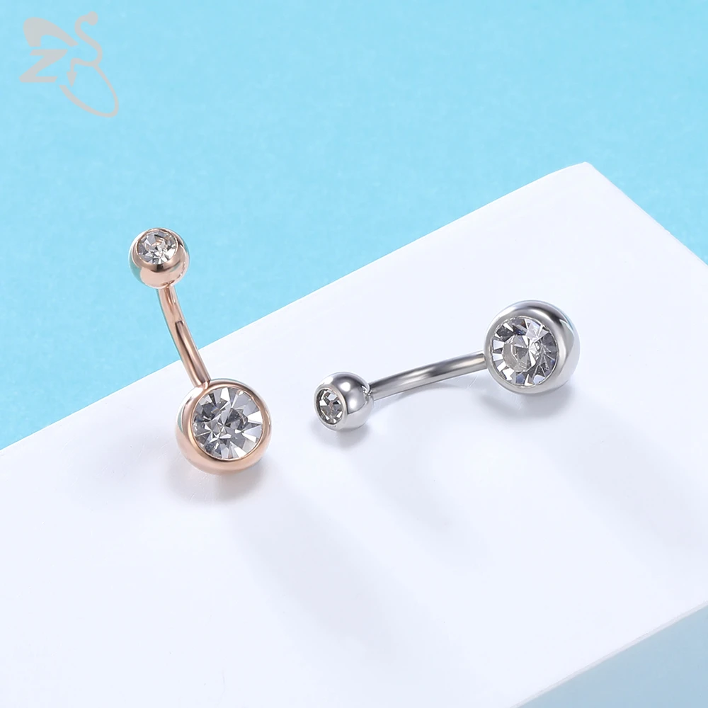 ZS 4 Colors Stainless Steel Belly Ring For Women Men 14G Cubic Zirconia Belly Button Rings Navel Piercing Ombligo 5MM/8MM Ball