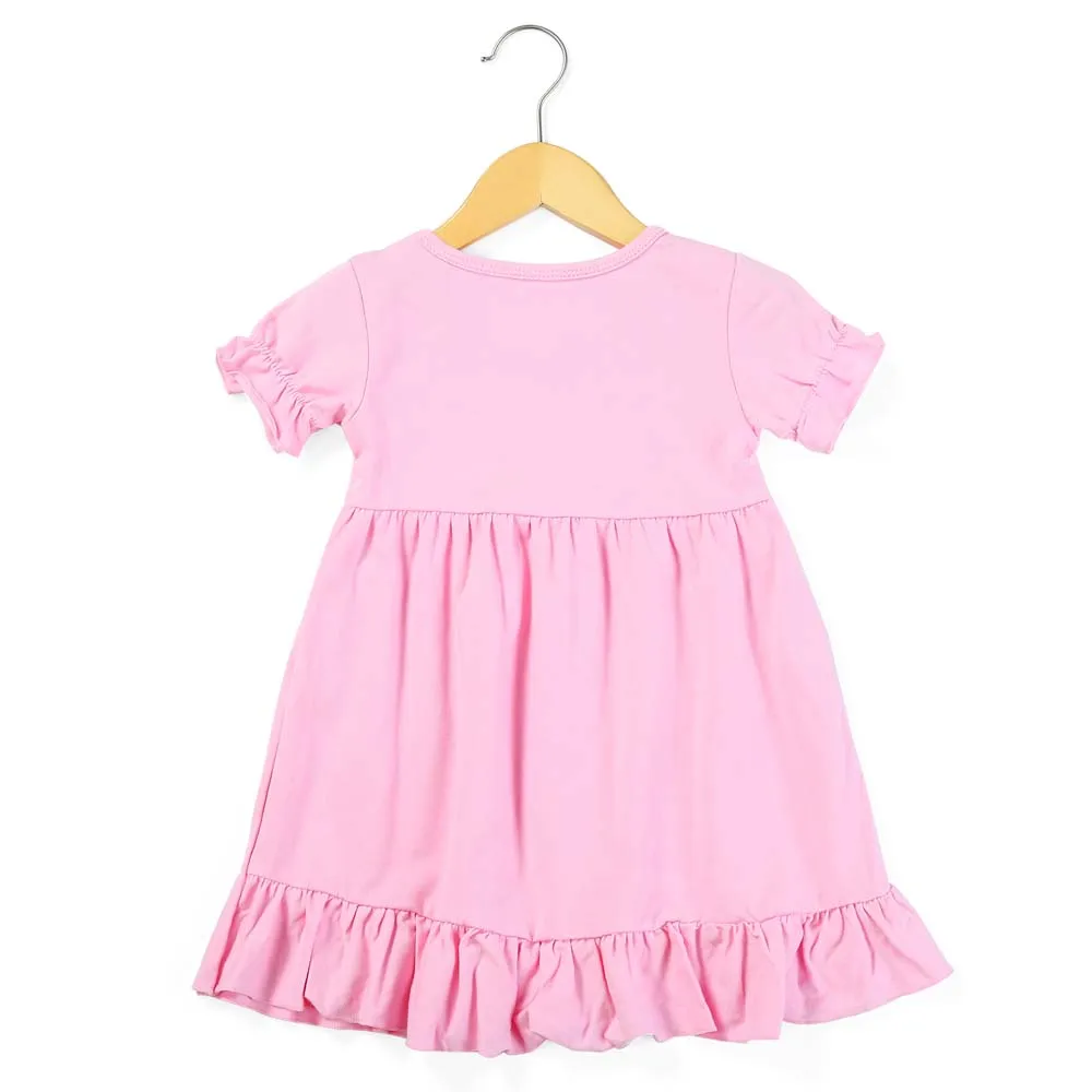 Top Sale 95% Cotton Summer Toddler Blank Short Puff Sleeve Little Baby Kids Girls Ruffle Dress