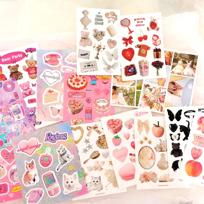 Ins Rainbow Cake Bear Stickers Scrapbooking Decorative Sticker Korean DIY Diary Album Stick Label Kawaii Stationery