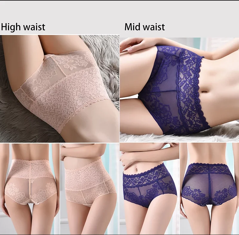 Transparent lace panties Women\'s underwear high waist large size seamless lingerie fashion sexy female briefs stretch