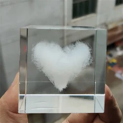 Crystal 3D Laser Engraving 3D Love Heart Glass Cube Ornaments Desk Decoration Home Accessories Crafts Creativity Birthday Gift