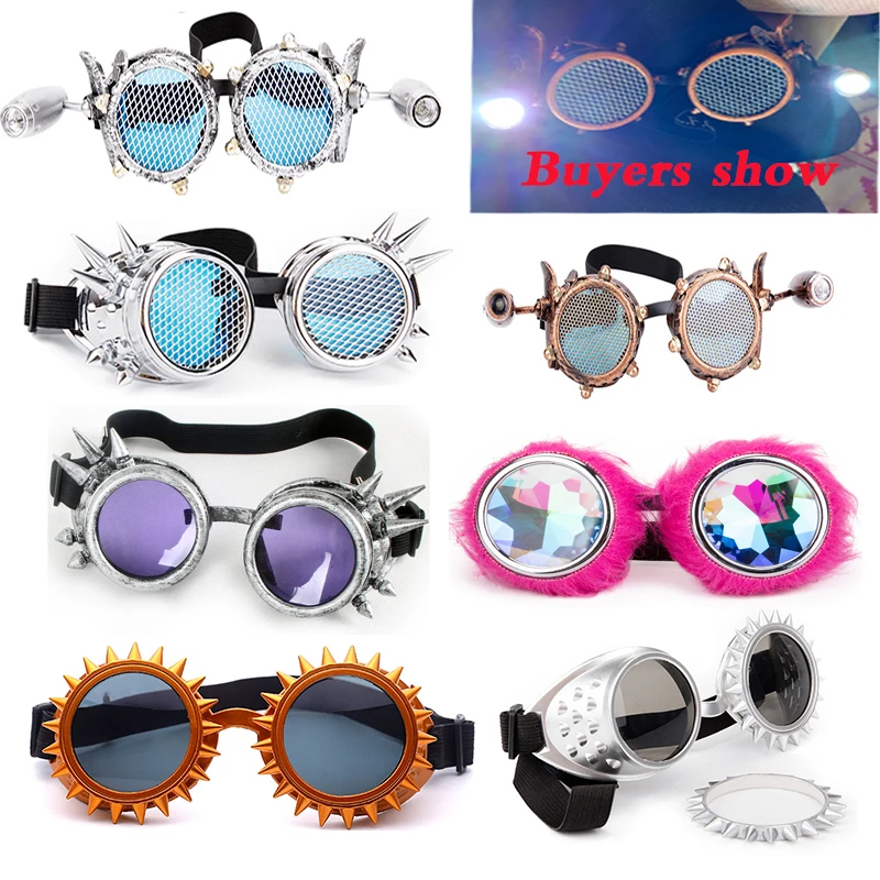 LELINTA Red Blue Lenses Steampunk Goggles With Fashion Desgin Rave Festival Party EDM Glasses Cosplay  Vintage Glass Eyewear