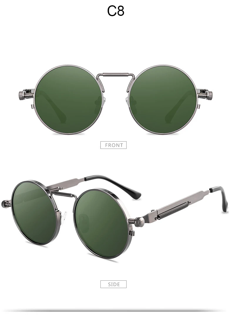 Metall Steampunk Sonnenbrille Männer Frauen Mode Runde Brille Marke Design Vintage Sonnenbrille Hohe Qualität UV400 Brillen – Detail 14