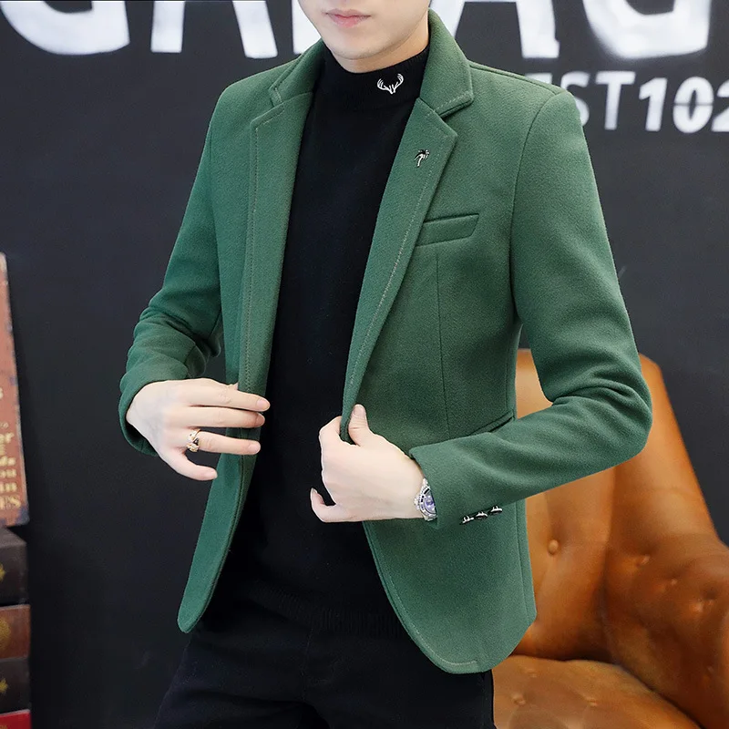 

HOO 2023 Men's New Autumn Trendy Woolen blazer Youth Casual Woolen blazer