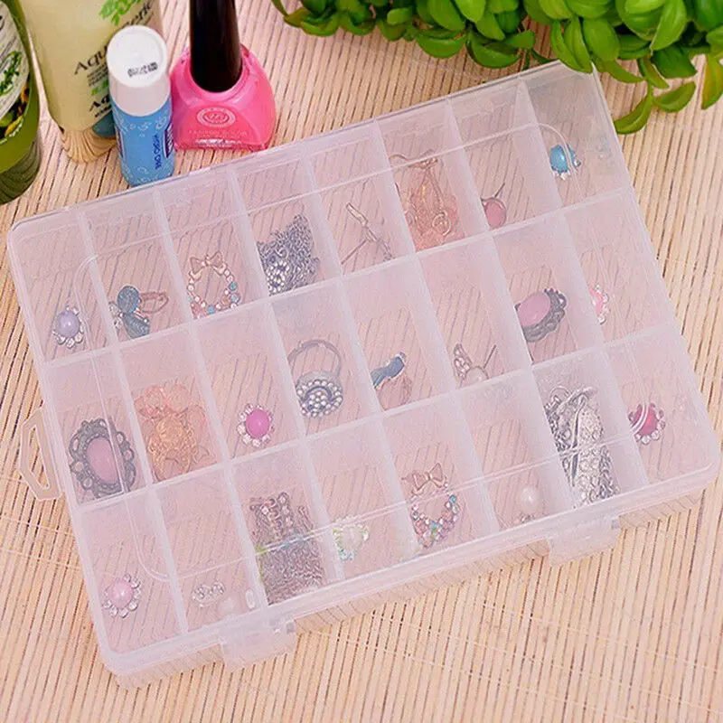 Plastic 15/10/24 Slots Adjustable Jewelry Storage Box Case Craft Organizer Bead