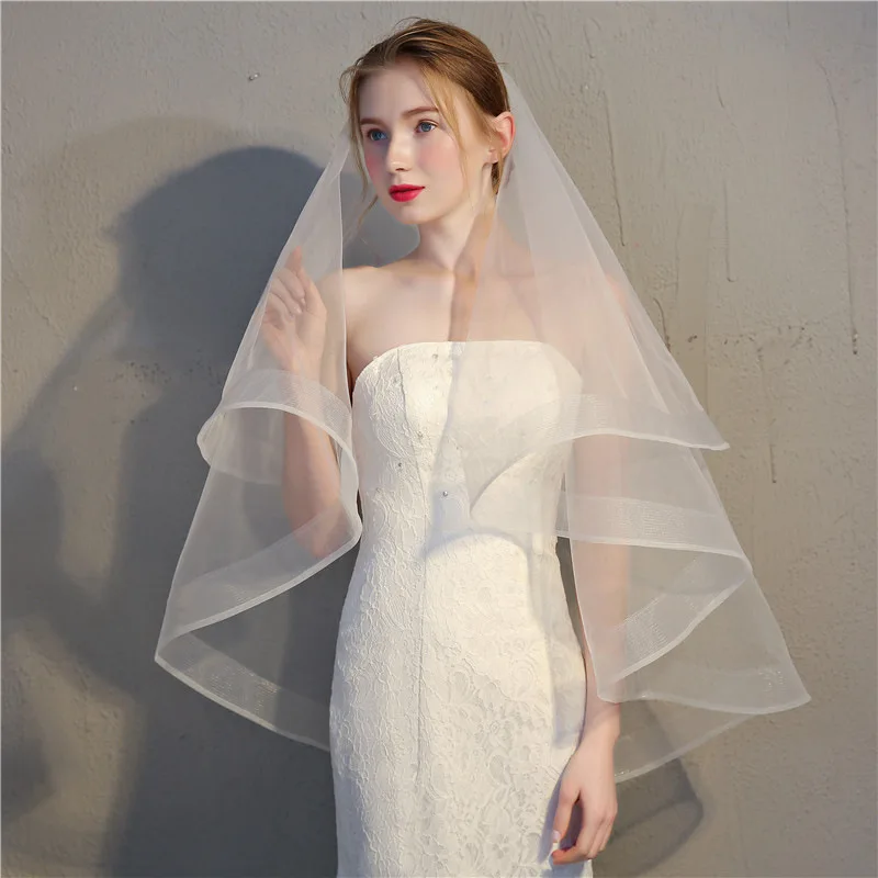 Vendita Calda Breve Velo Da Sposa 2 Strati Da Sposa Maglia Velo Con Pettine Velo Da Sposa Avorio Velo A due Strati Semplice stile Accessori Da Sposa