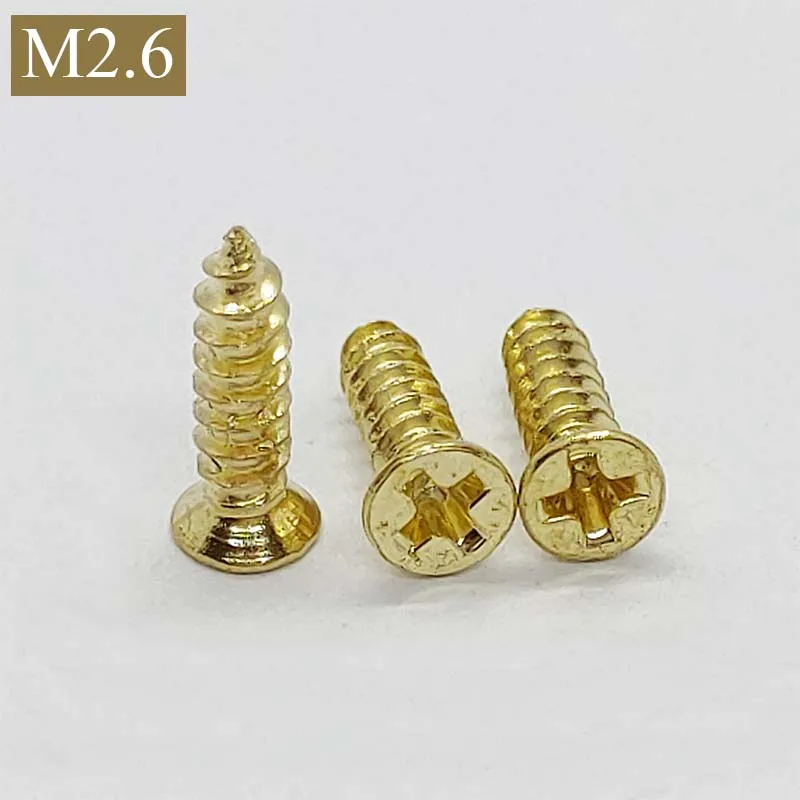 【M2.6】Gold Self Tapping Wood Screw Assortment Kit Flat head Thread Nail Screw Fastener Wood Furniture Screws 100pcs